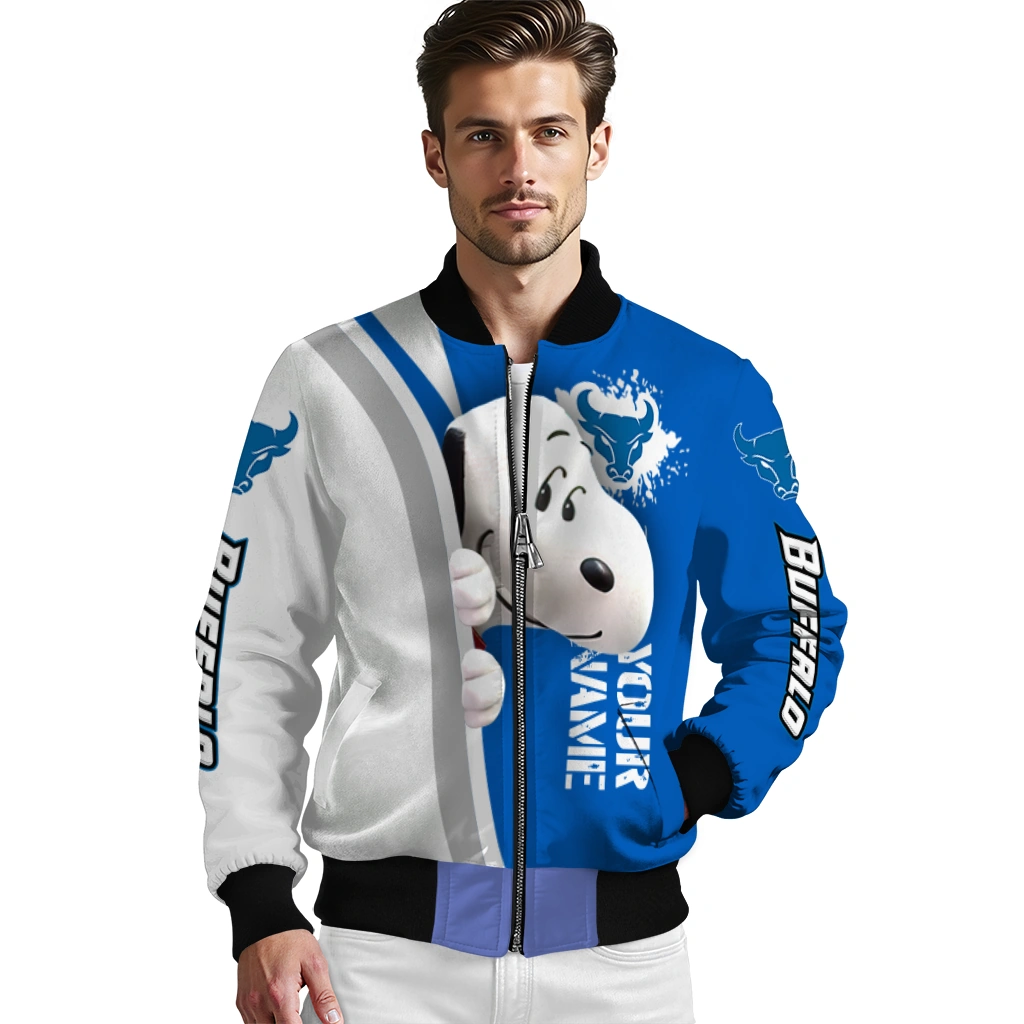 custom buffalo bulls snoopy head royal blue bomber jacket high quality custom buffalo bulls snoopy head royal blue bomber jacket high quality