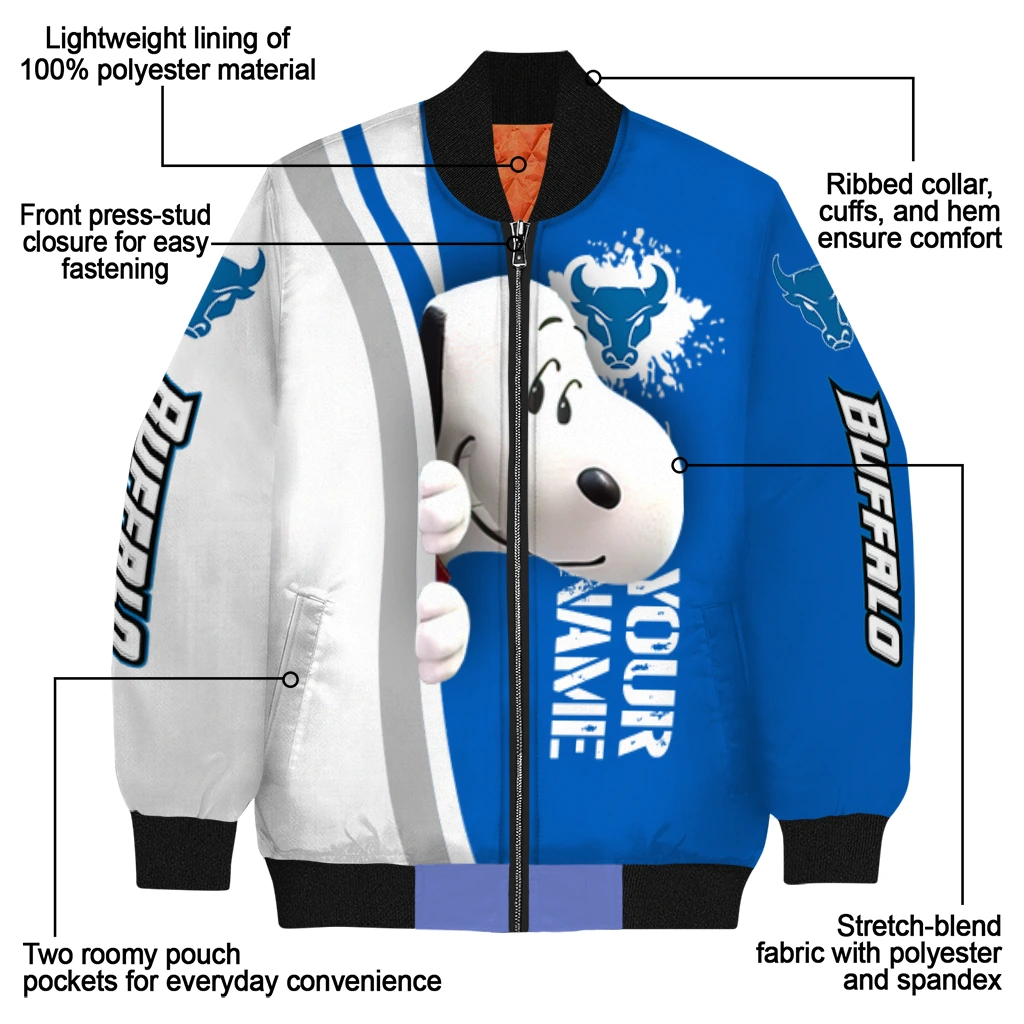 custom buffalo bulls snoopy head royal blue bomber jacket new arrival custom buffalo bulls snoopy head royal blue bomber jacket new arrival