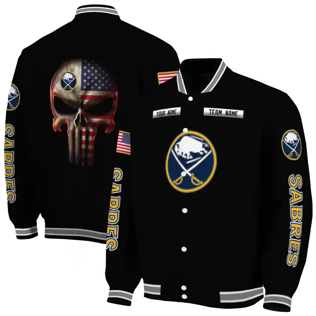 custom buffalo sabres american flag skull black varsity jacket fashion forward custom buffalo sabres american flag skull black varsity jacket fashion forward