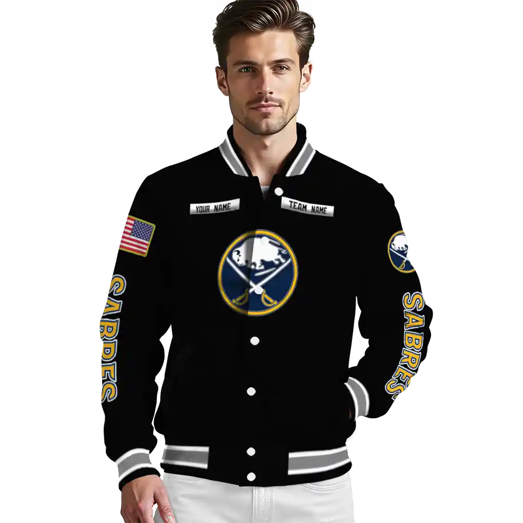custom buffalo sabres american flag skull black varsity jacket high quality custom buffalo sabres american flag skull black varsity jacket high quality