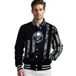 custom buffalo sabres star stripes navy blue black varsity jacket best selling