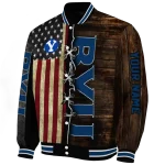 custom byu cougars flag wood brown varsity jacket best selling