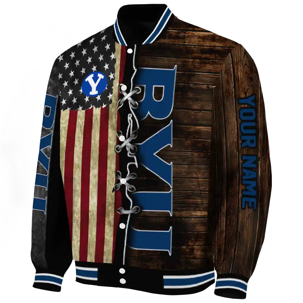 custom byu cougars flag wood brown varsity jacket best selling custom byu cougars flag wood brown varsity jacket best selling