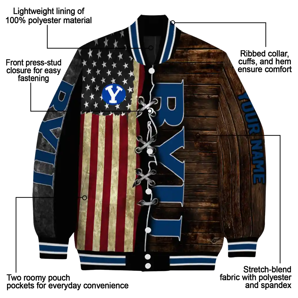 custom byu cougars flag wood brown varsity jacket new arrival custom byu cougars flag wood brown varsity jacket new arrival