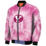 custom byu cougars pink tie dye pink bomber jacket best selling