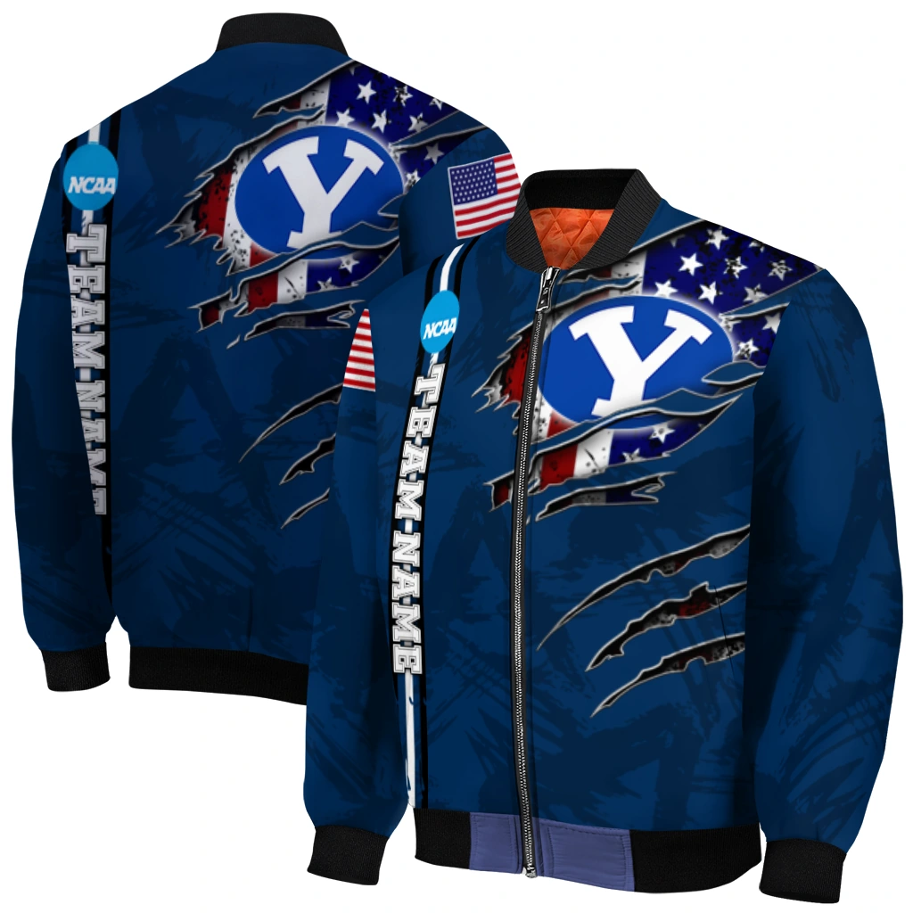 custom byu cougars usa flag claws blue bomber jacket best selling custom byu cougars usa flag claws blue bomber jacket best selling