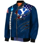 custom byu cougars usa flag claws blue bomber jacket best selling