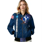 custom byu cougars usa flag claws blue bomber jacket best selling
