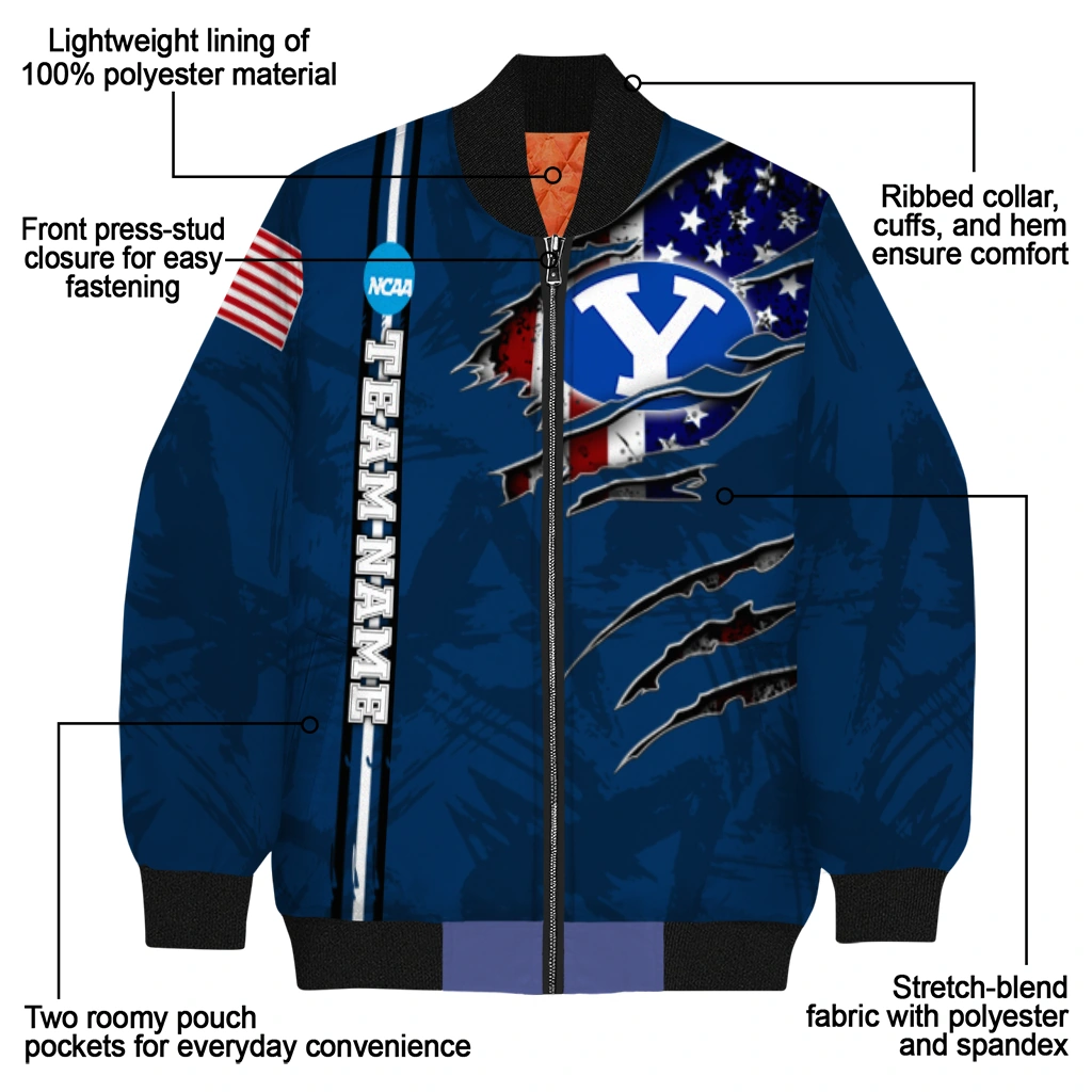 custom byu cougars usa flag claws blue bomber jacket new arrival custom byu cougars usa flag claws blue bomber jacket new arrival