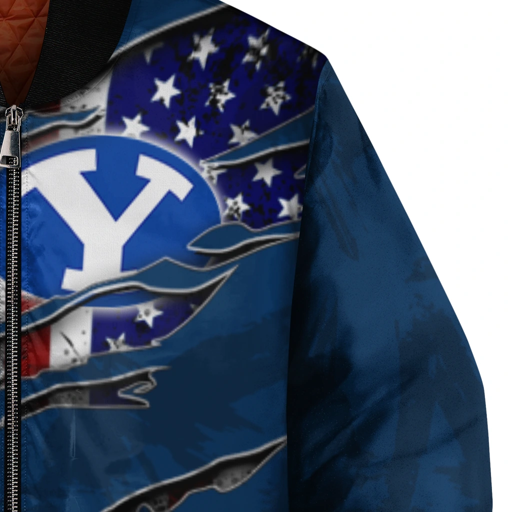 custom byu cougars usa flag claws blue bomber jacket premium grade custom byu cougars usa flag claws blue bomber jacket premium grade