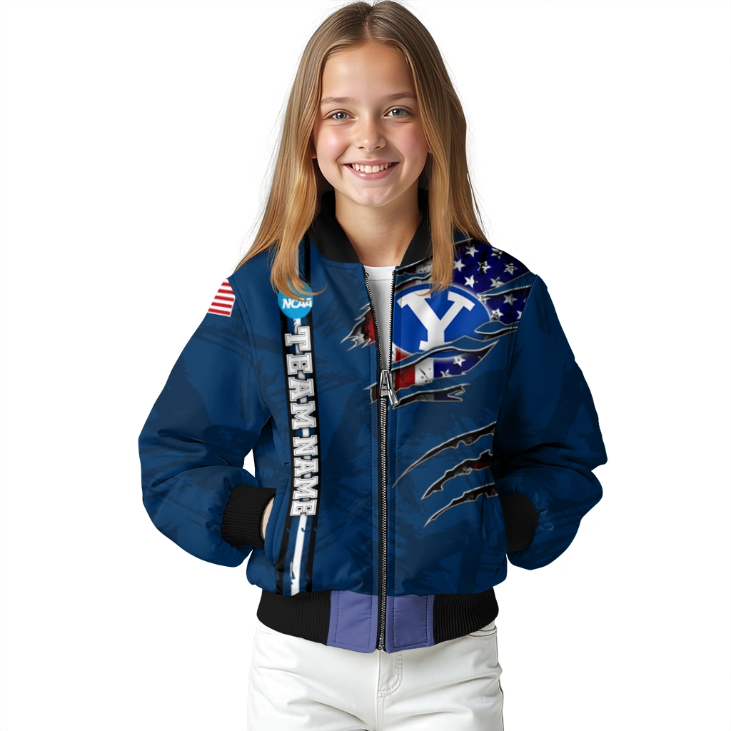 custom byu cougars usa flag claws blue bomber jacket top rated custom byu cougars usa flag claws blue bomber jacket top rated