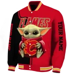 custom calgary flames adorable yoda red black varsity jacket best selling