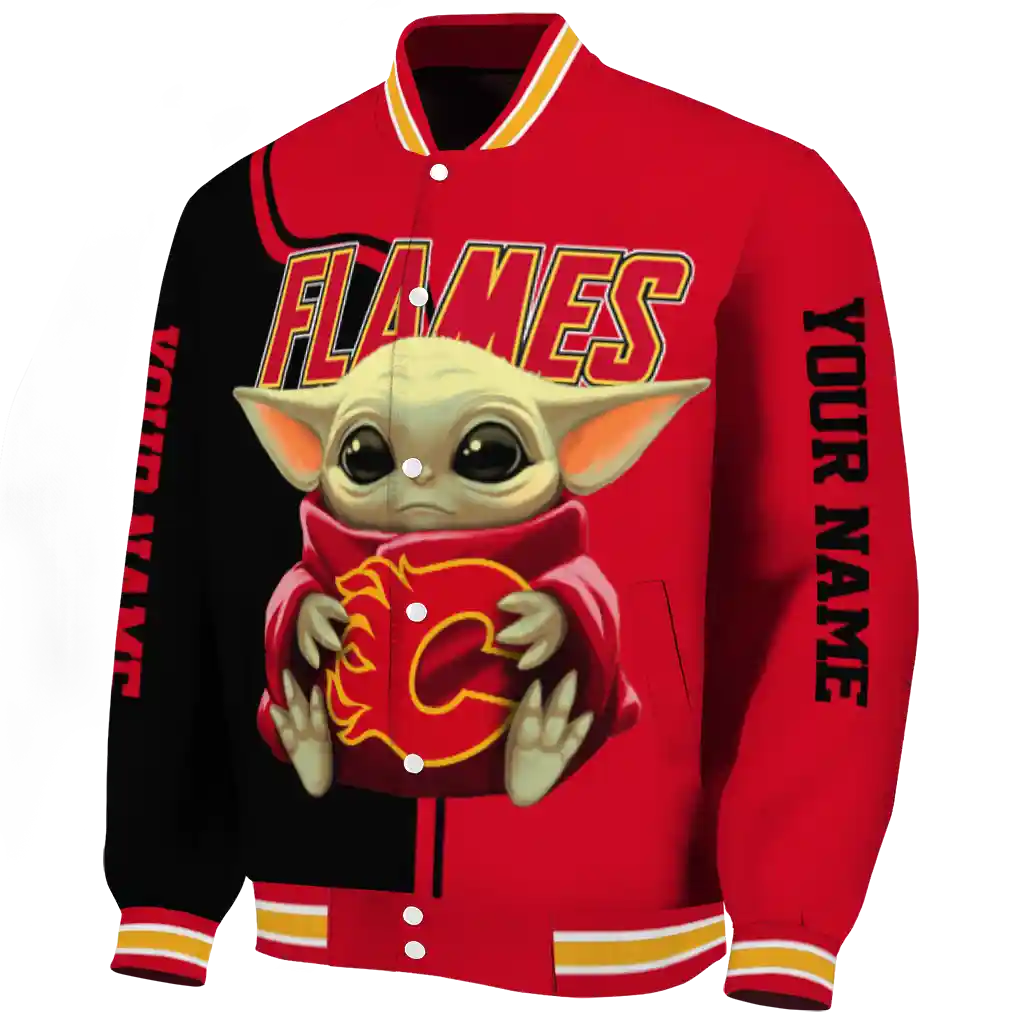custom calgary flames adorable yoda red black varsity jacket best selling custom calgary flames adorable yoda red black varsity jacket best selling