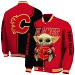 custom calgary flames adorable yoda red black varsity jacket best selling