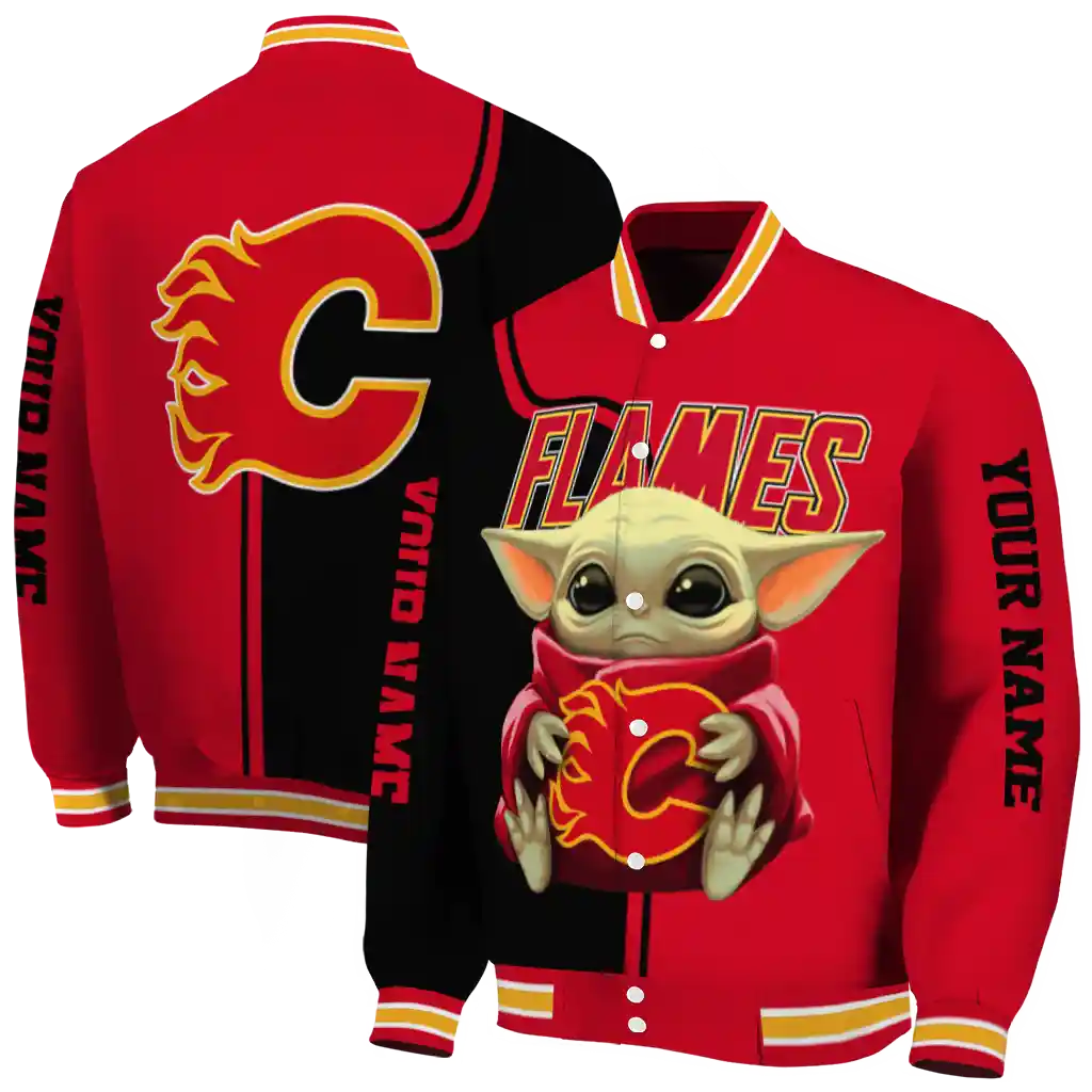 custom calgary flames adorable yoda red black varsity jacket fashion forward custom calgary flames adorable yoda red black varsity jacket fashion forward