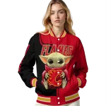 custom calgary flames adorable yoda red black varsity jacket best selling