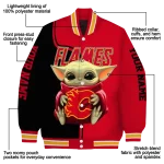 custom calgary flames adorable yoda red black varsity jacket best selling