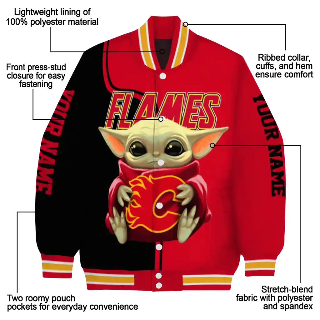 custom calgary flames adorable yoda red black varsity jacket new arrival custom calgary flames adorable yoda red black varsity jacket new arrival