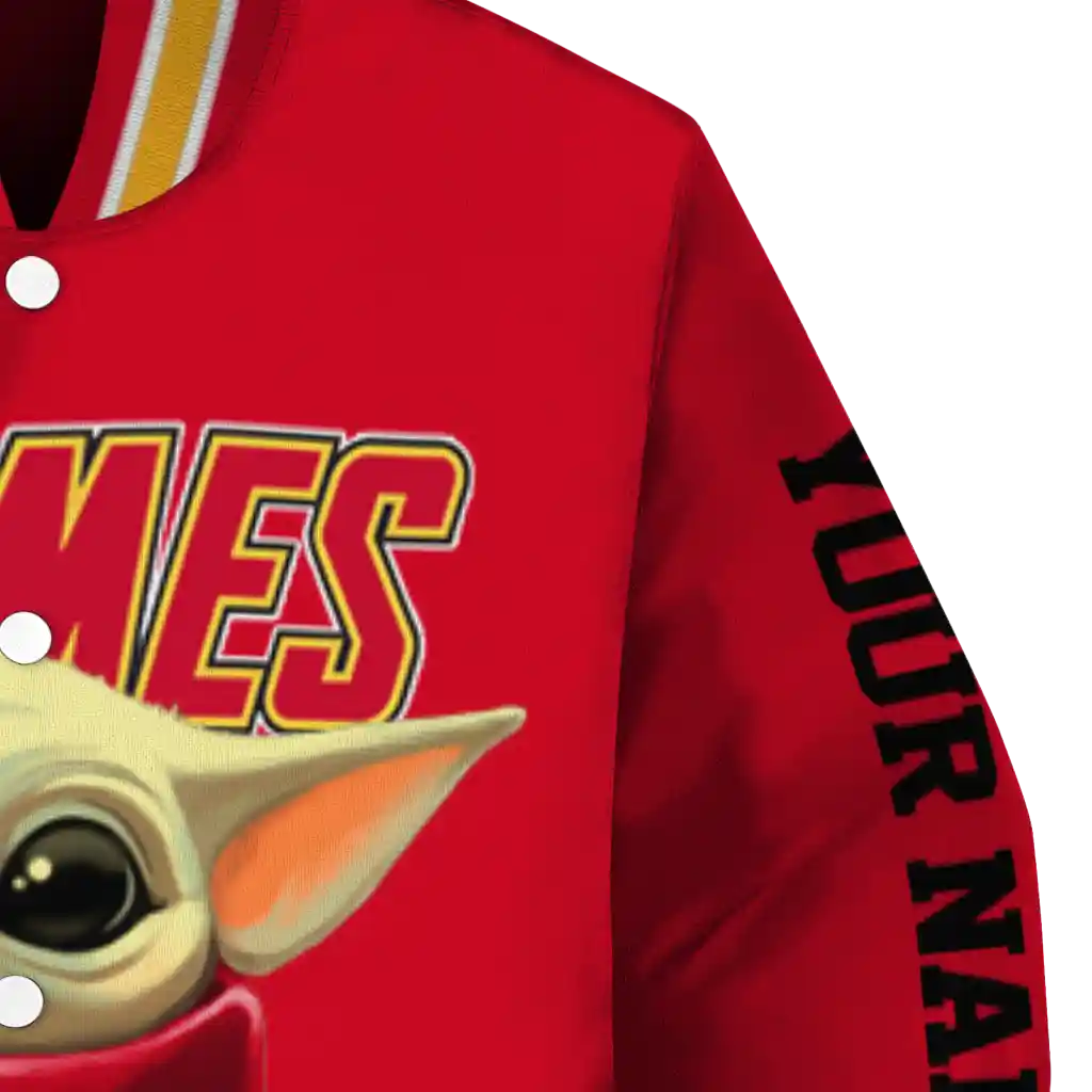 custom calgary flames adorable yoda red black varsity jacket premium grade custom calgary flames adorable yoda red black varsity jacket premium grade