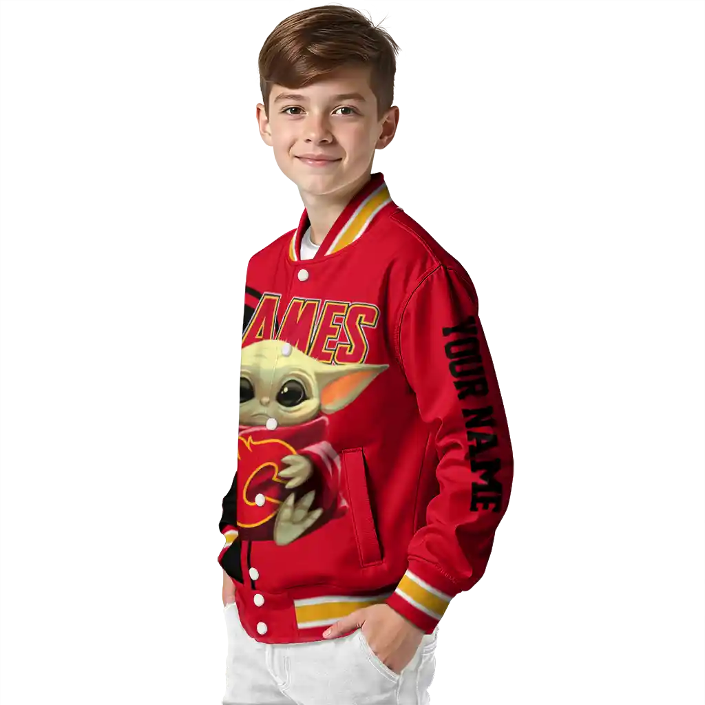 custom calgary flames adorable yoda red black varsity jacket trendy custom calgary flames adorable yoda red black varsity jacket trendy