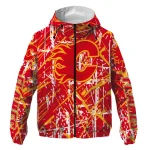 custom calgary flames brushstroke pattern red windbreaker jacket best selling