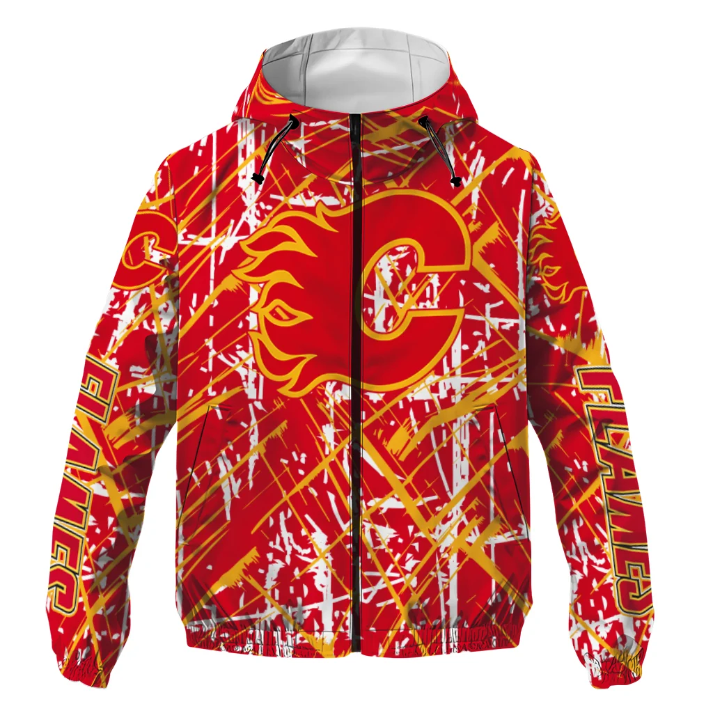 custom calgary flames brushstroke pattern red windbreaker jacket best selling custom calgary flames brushstroke pattern red windbreaker jacket best selling