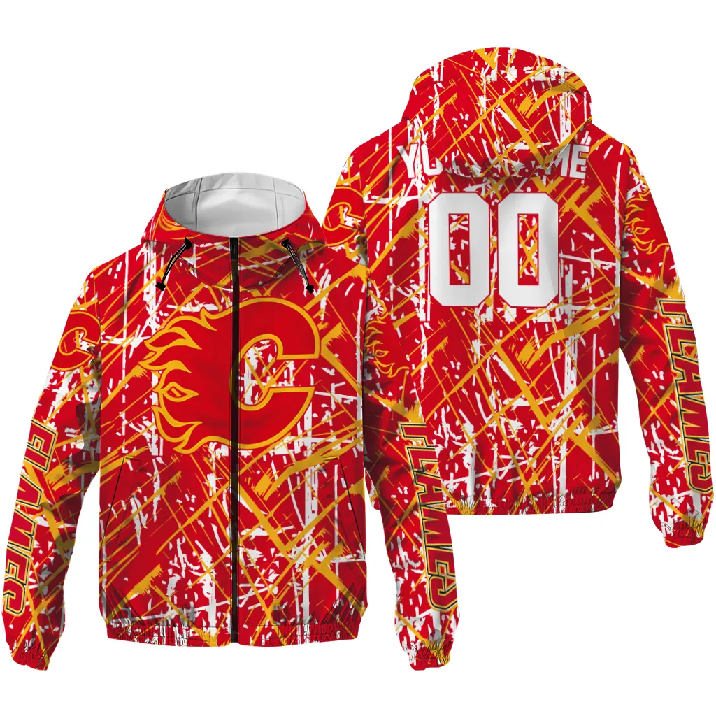 custom calgary flames brushstroke pattern red windbreaker jacket high quality custom calgary flames brushstroke pattern red windbreaker jacket high quality