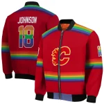custom calgary flames rainbow jersey number red bomber jacket best selling