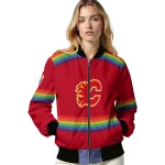 custom calgary flames rainbow jersey number red bomber jacket best selling