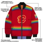 custom calgary flames rainbow jersey number red bomber jacket best selling