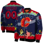 custom calgary flames spongebob playtime red blue bomber jacket best selling
