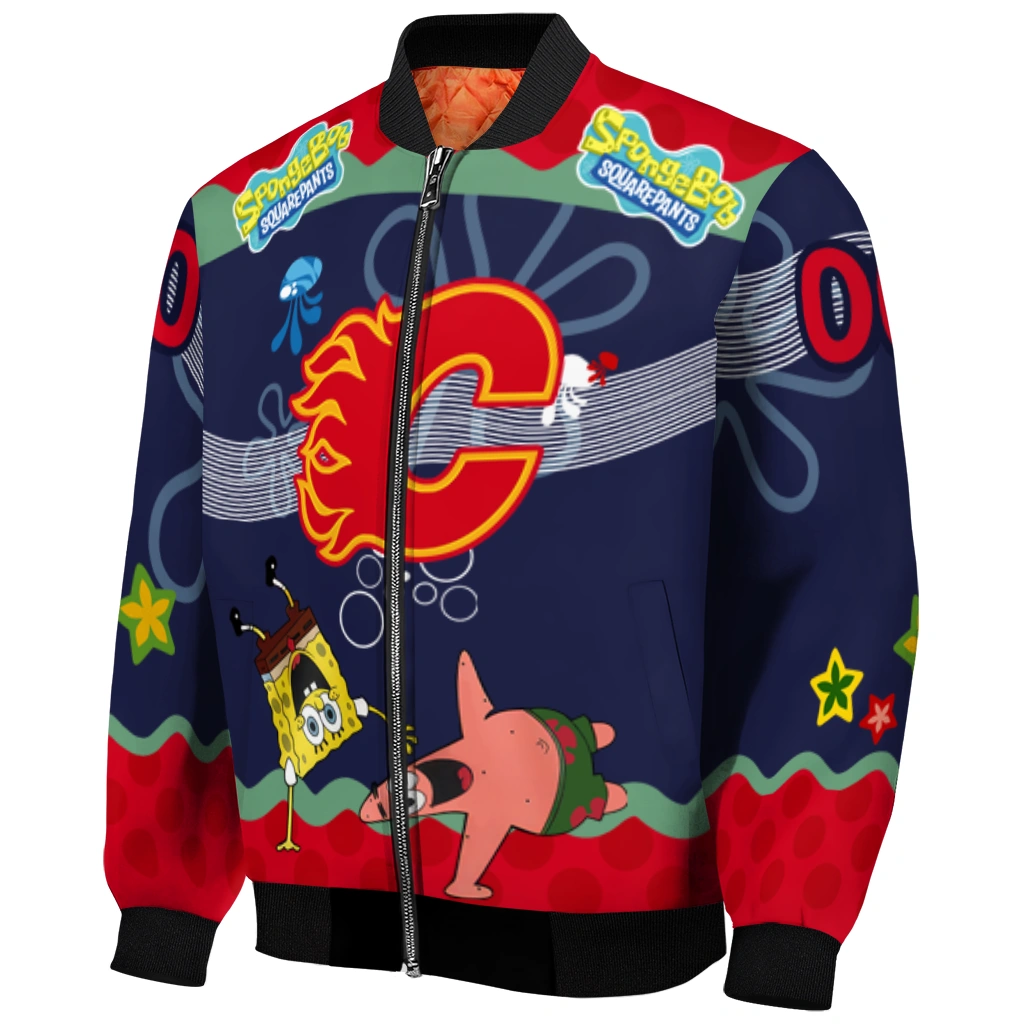 custom calgary flames spongebob playtime red blue bomber jacket fashion forward custom calgary flames spongebob playtime red blue bomber jacket fashion forward