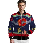 custom calgary flames spongebob playtime red blue bomber jacket best selling