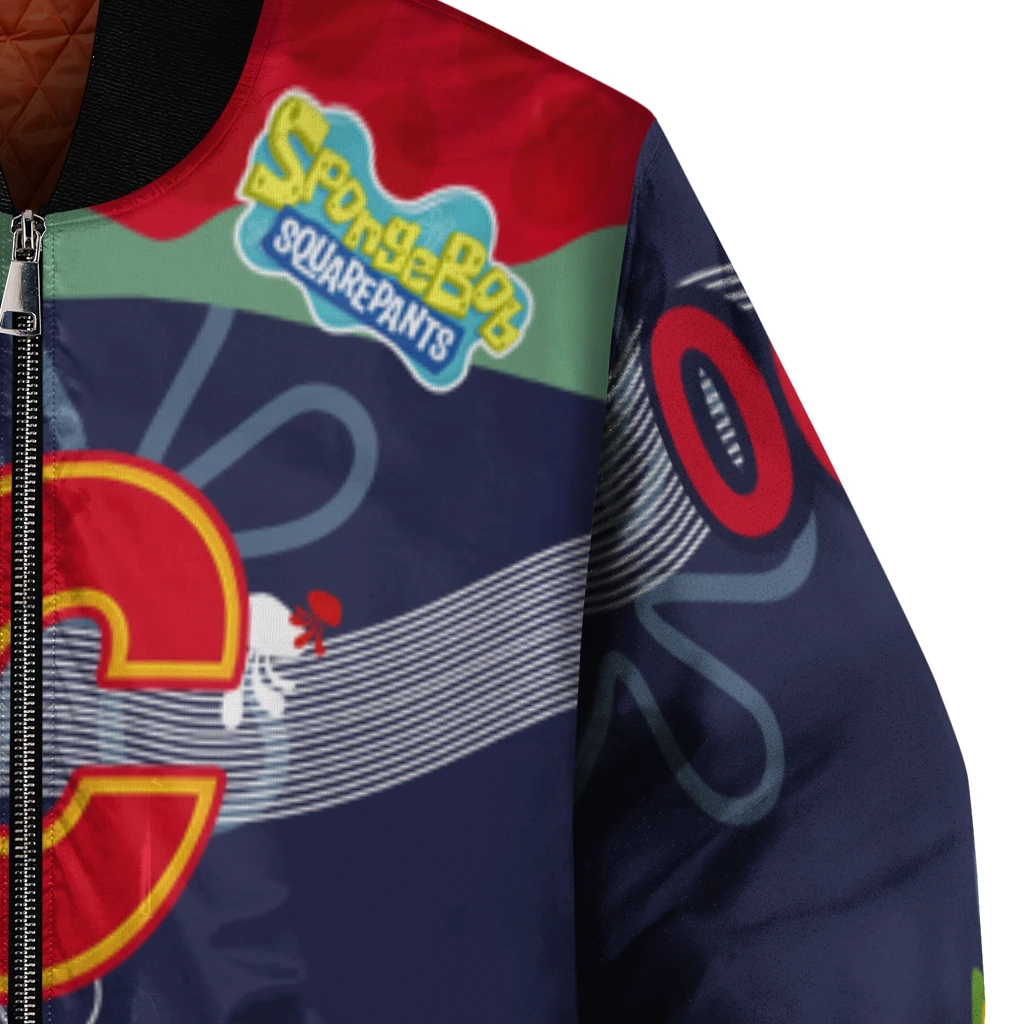 custom calgary flames spongebob playtime red blue bomber jacket premium grade custom calgary flames spongebob playtime red blue bomber jacket premium grade