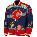 custom calgary flames spongebob playtime red blue varsity jacket best selling
