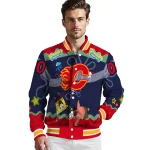 custom calgary flames spongebob playtime red blue varsity jacket best selling