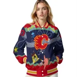 custom calgary flames spongebob playtime red blue varsity jacket best selling