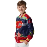 custom calgary flames spongebob playtime red blue varsity jacket best selling