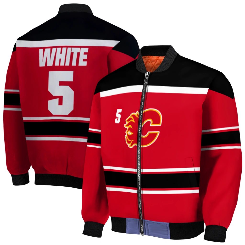 custom calgary flames stripe statement red black bomber jacket best selling custom calgary flames stripe statement red black bomber jacket best selling