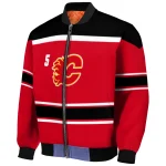 custom calgary flames stripe statement red black bomber jacket best selling