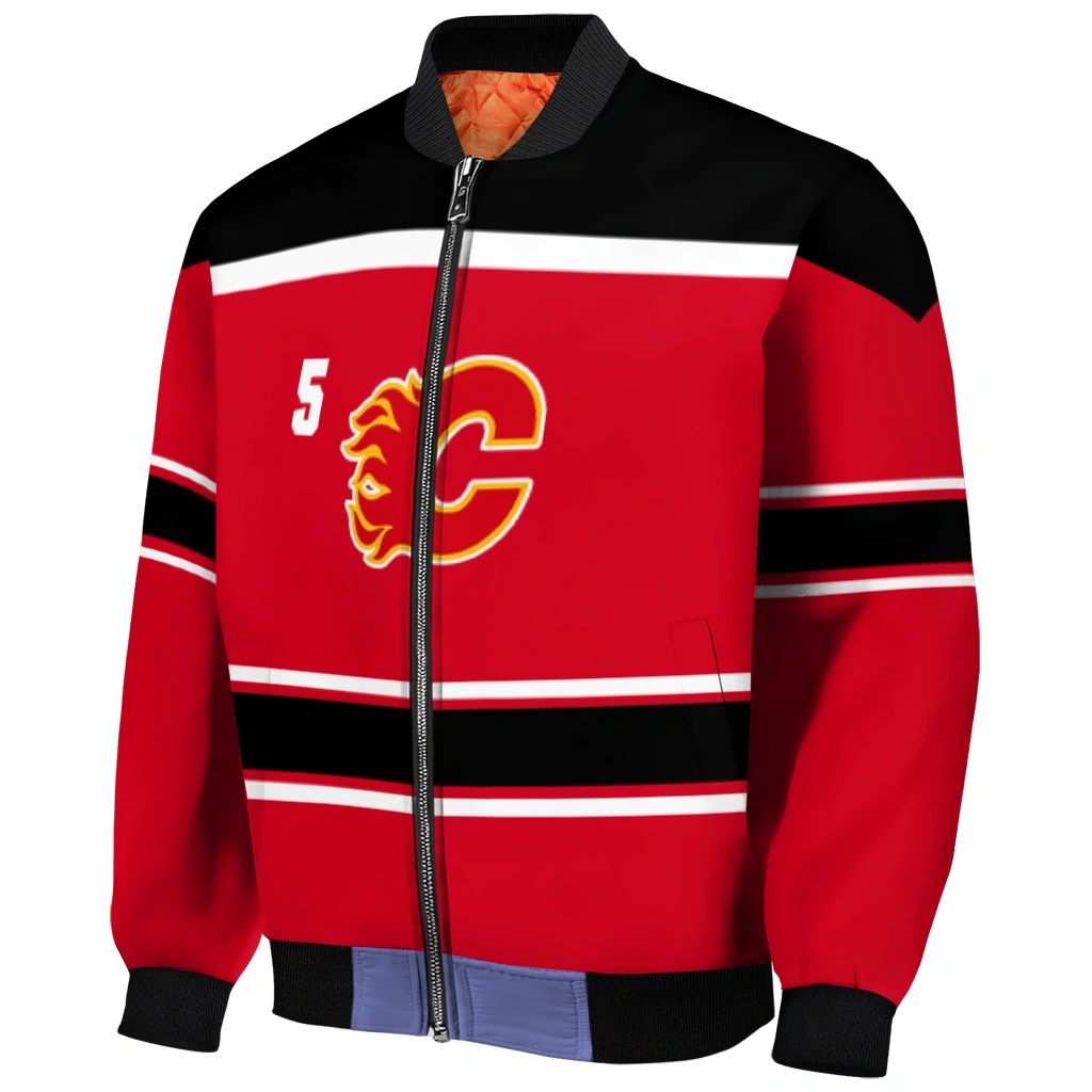 custom calgary flames stripe statement red black bomber jacket fashion forward custom calgary flames stripe statement red black bomber jacket fashion forward