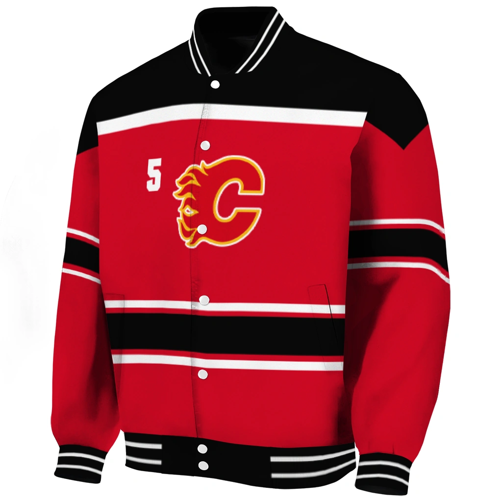 custom calgary flames stripe statement red black varsity jacket best selling custom calgary flames stripe statement red black varsity jacket best selling