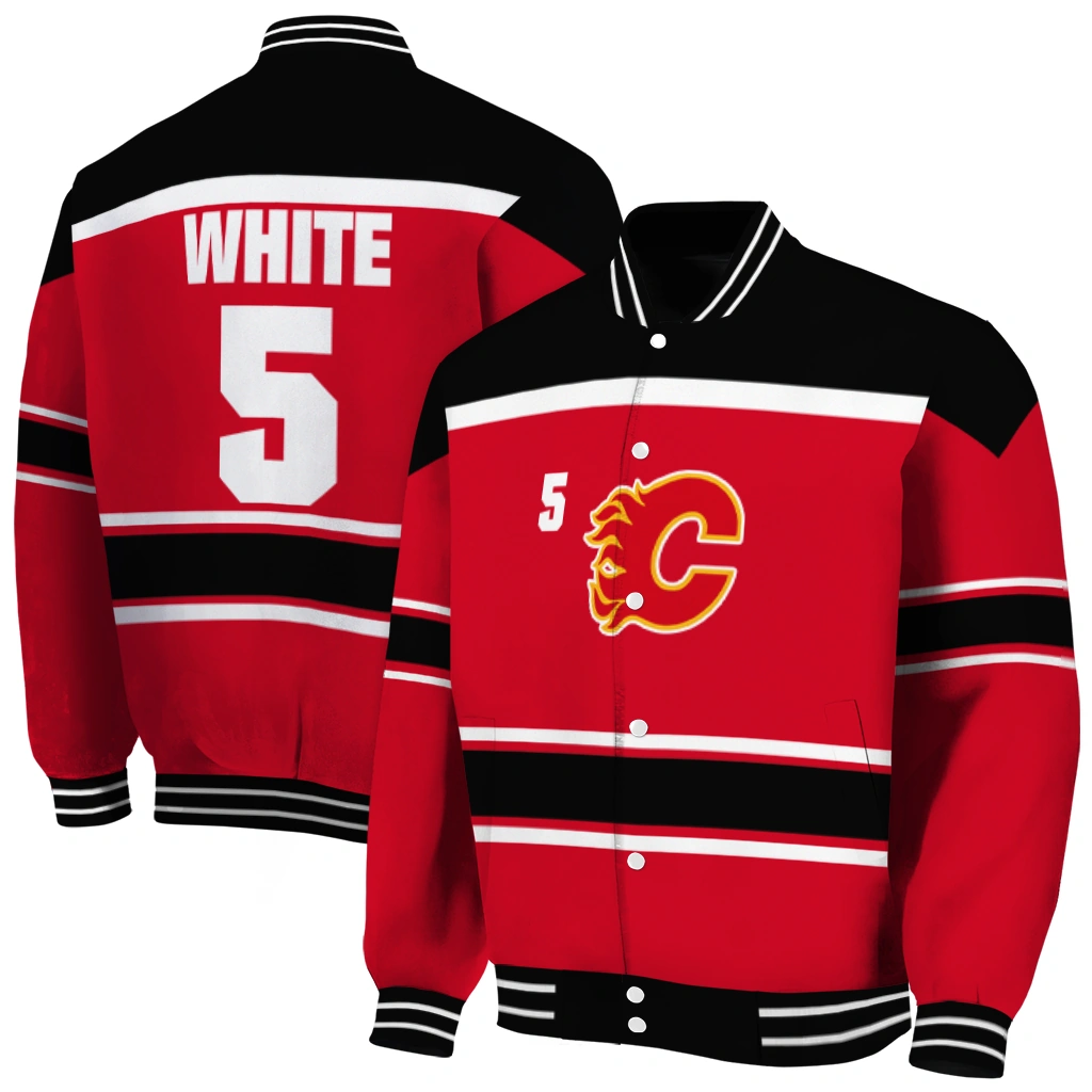 custom calgary flames stripe statement red black varsity jacket fashion forward custom calgary flames stripe statement red black varsity jacket fashion forward
