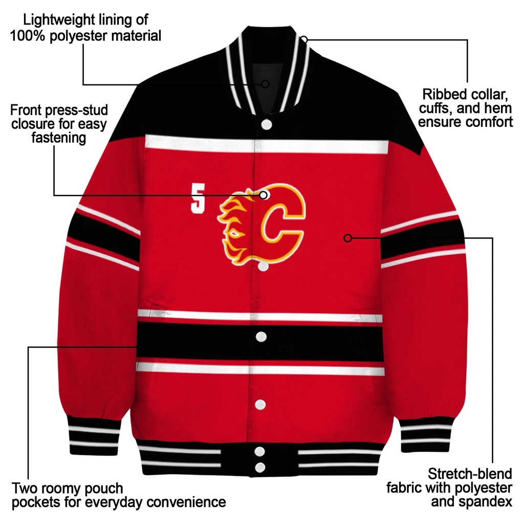 custom calgary flames stripe statement red black varsity jacket new arrival custom calgary flames stripe statement red black varsity jacket new arrival