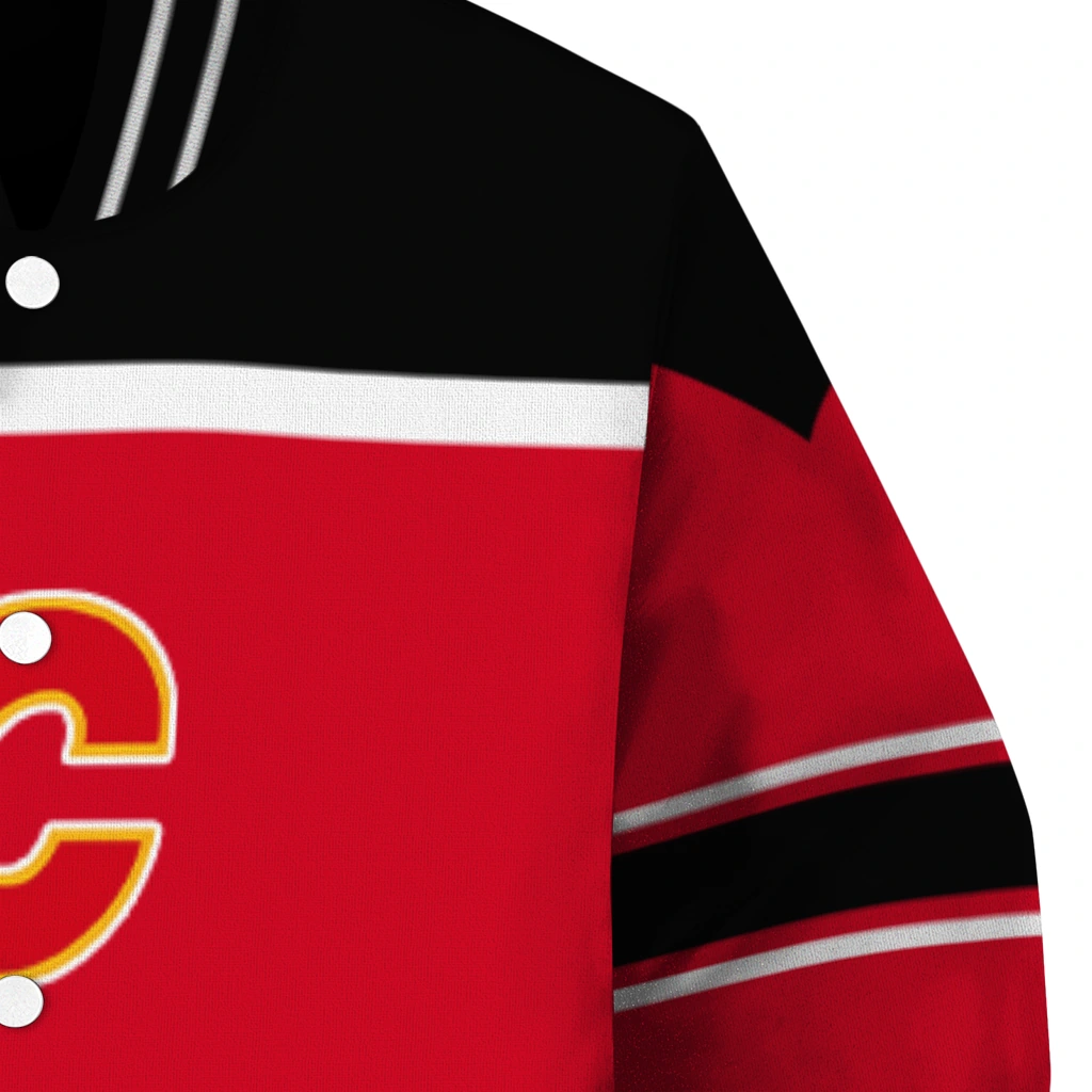custom calgary flames stripe statement red black varsity jacket premium grade custom calgary flames stripe statement red black varsity jacket premium grade