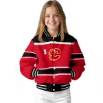 custom calgary flames stripe statement red black varsity jacket best selling