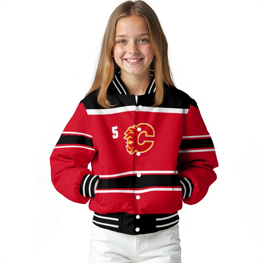custom calgary flames stripe statement red black varsity jacket top rated custom calgary flames stripe statement red black varsity jacket top rated