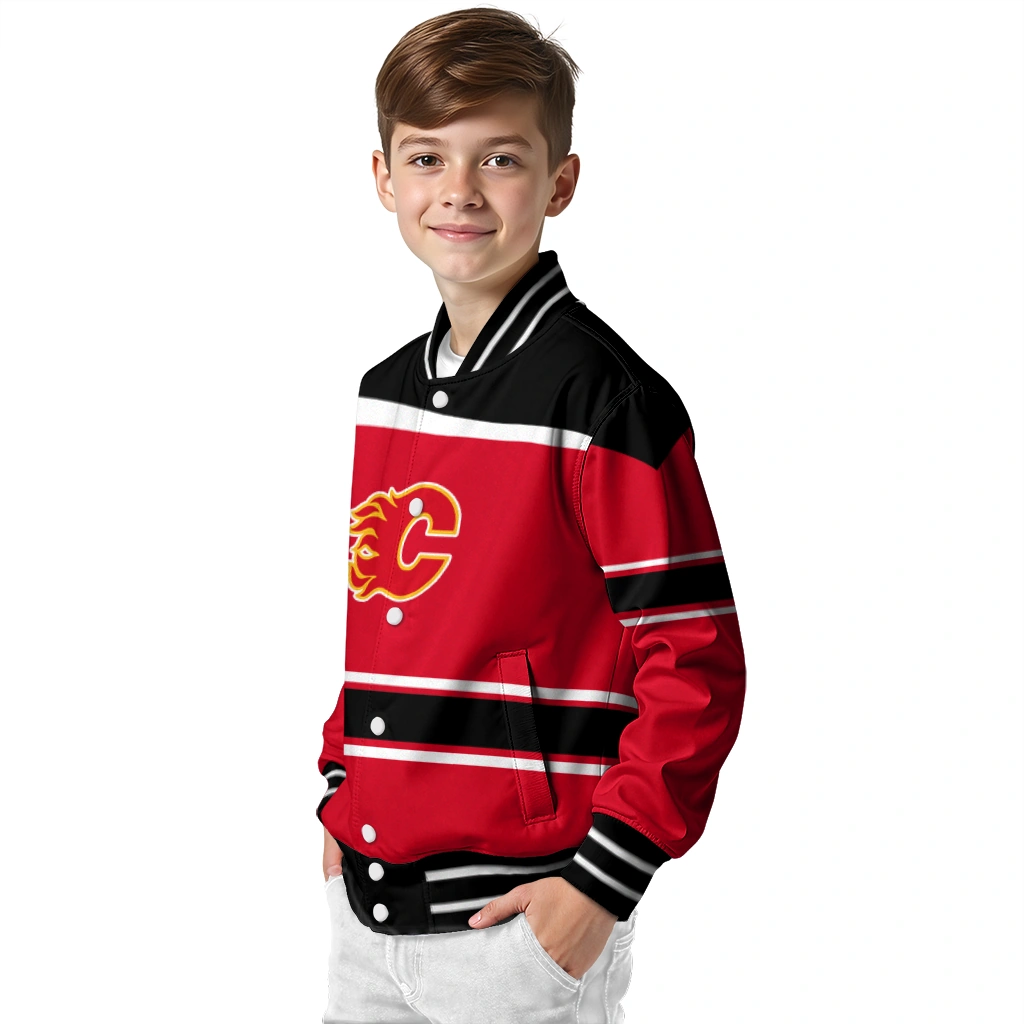 custom calgary flames stripe statement red black varsity jacket trendy custom calgary flames stripe statement red black varsity jacket trendy