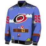 custom carolina hurricanes mario blocks blue black varsity jacket best selling