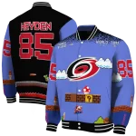 custom carolina hurricanes mario blocks blue black varsity jacket best selling